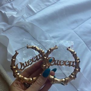 Large queen earrings hoop earrings. Bamboo detail